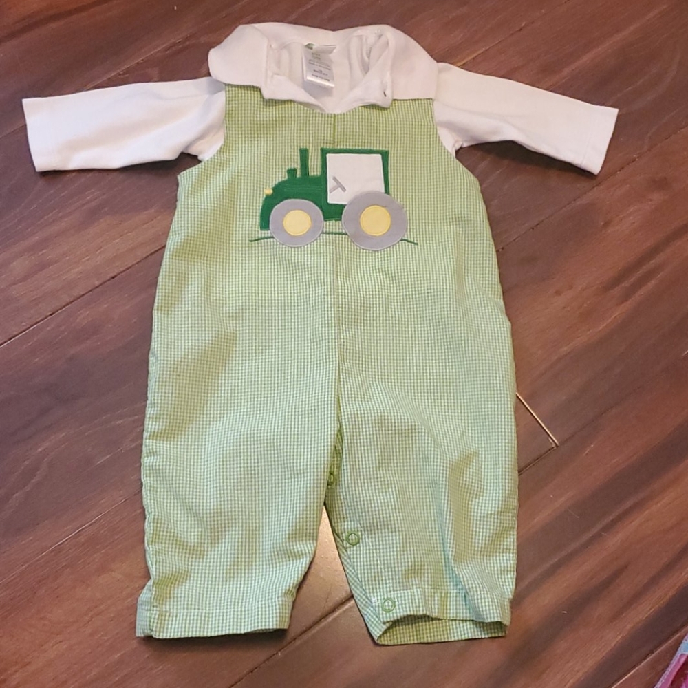 ZxU 2 Piece Tractor Romper outfit Long Sleeve 3M